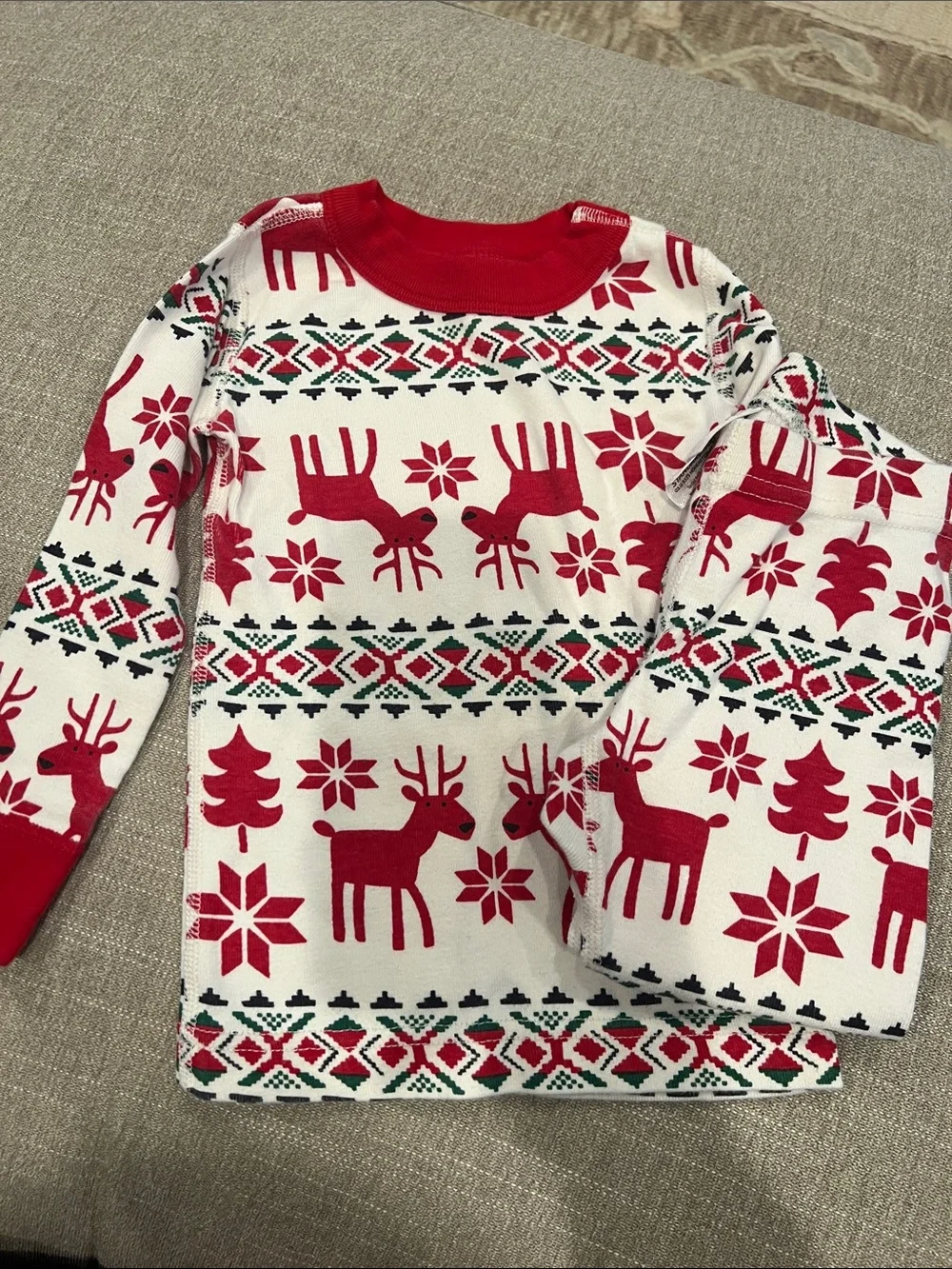 Hanna Andersson Red & White Reindeer Long-Sleeve Pajama Top